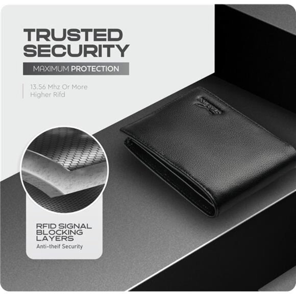 Wallet for Men’s - Genuine Leather Slim Bifold RFID Wallet - Gift for Men - Picture 4 of 7